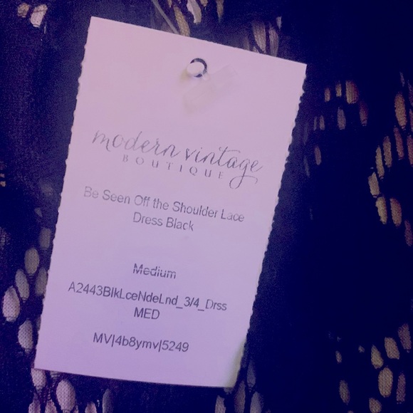 Black Off The Shoulder Lacey Dress - Picture 6 of 9